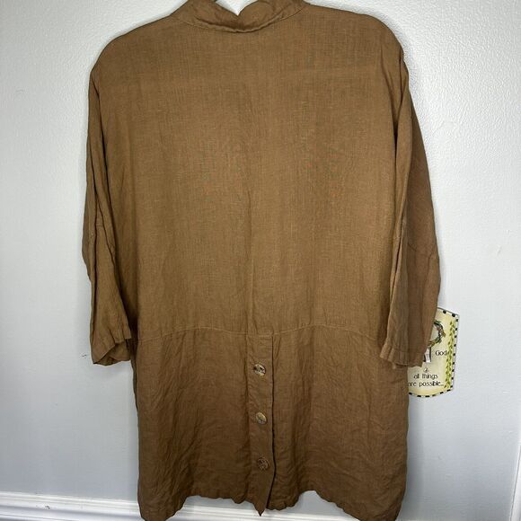 Click USA 100% Linen Loose Boxy 3/4 Sleeve Button down Top Shirt Large 48B 32L - Picture 7 of 11